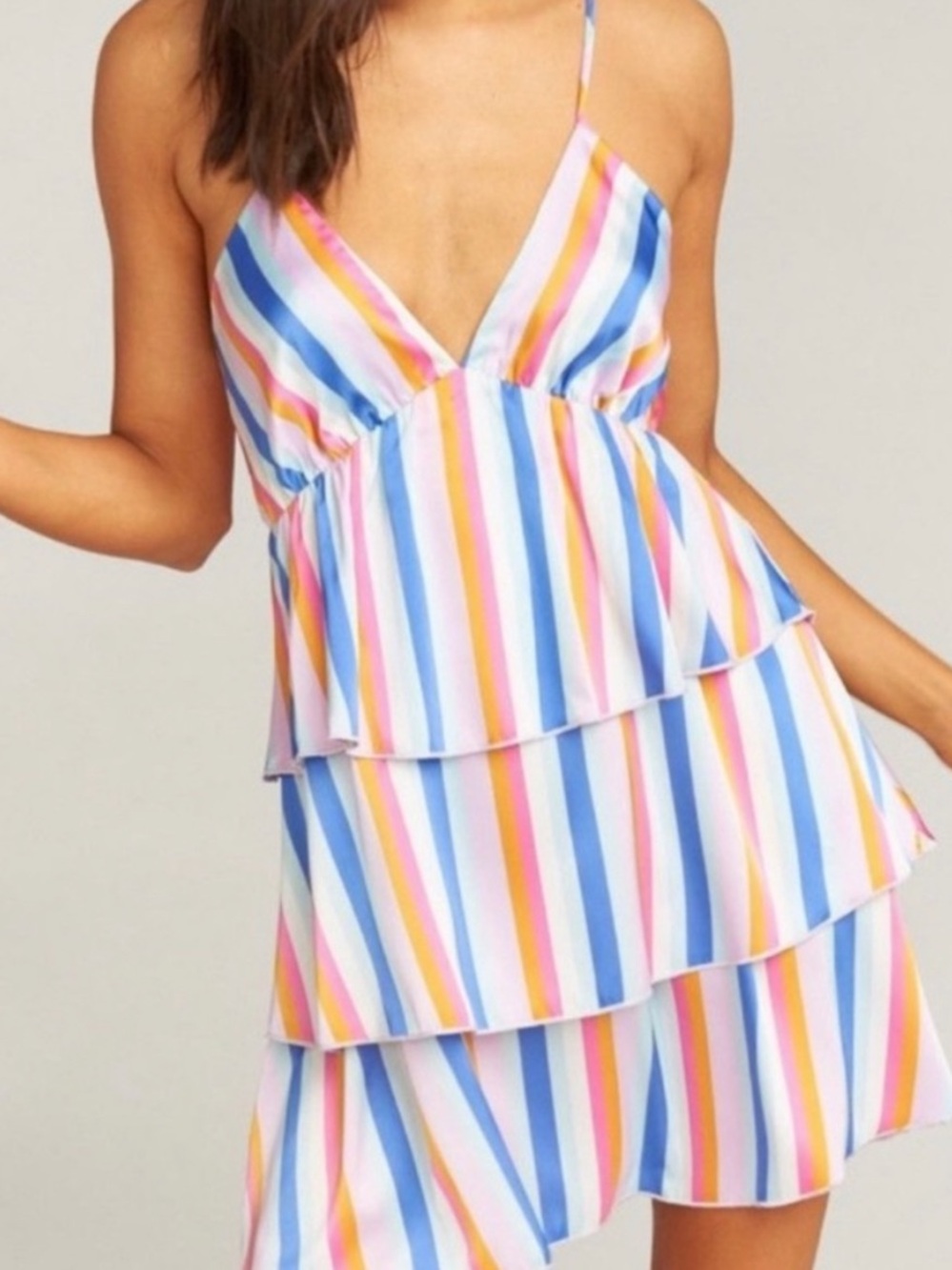 Show Me Your MuMu Rainbow Stripe Tiered Spaghetti Strap Dress NWT Anthropologie
